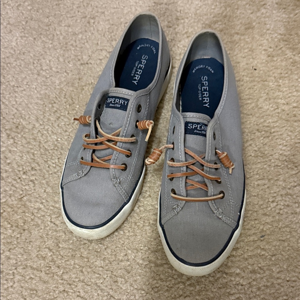 Sperry Women’s Gray Sneakers with Tan Laces